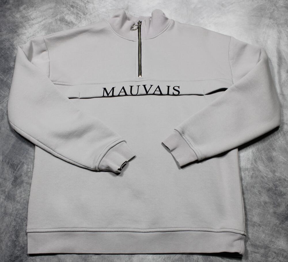 Mauvais Sweatshirt Mens Medium Gray 1/4 Zip Fleece Mock Neck Pullover Chest Logo